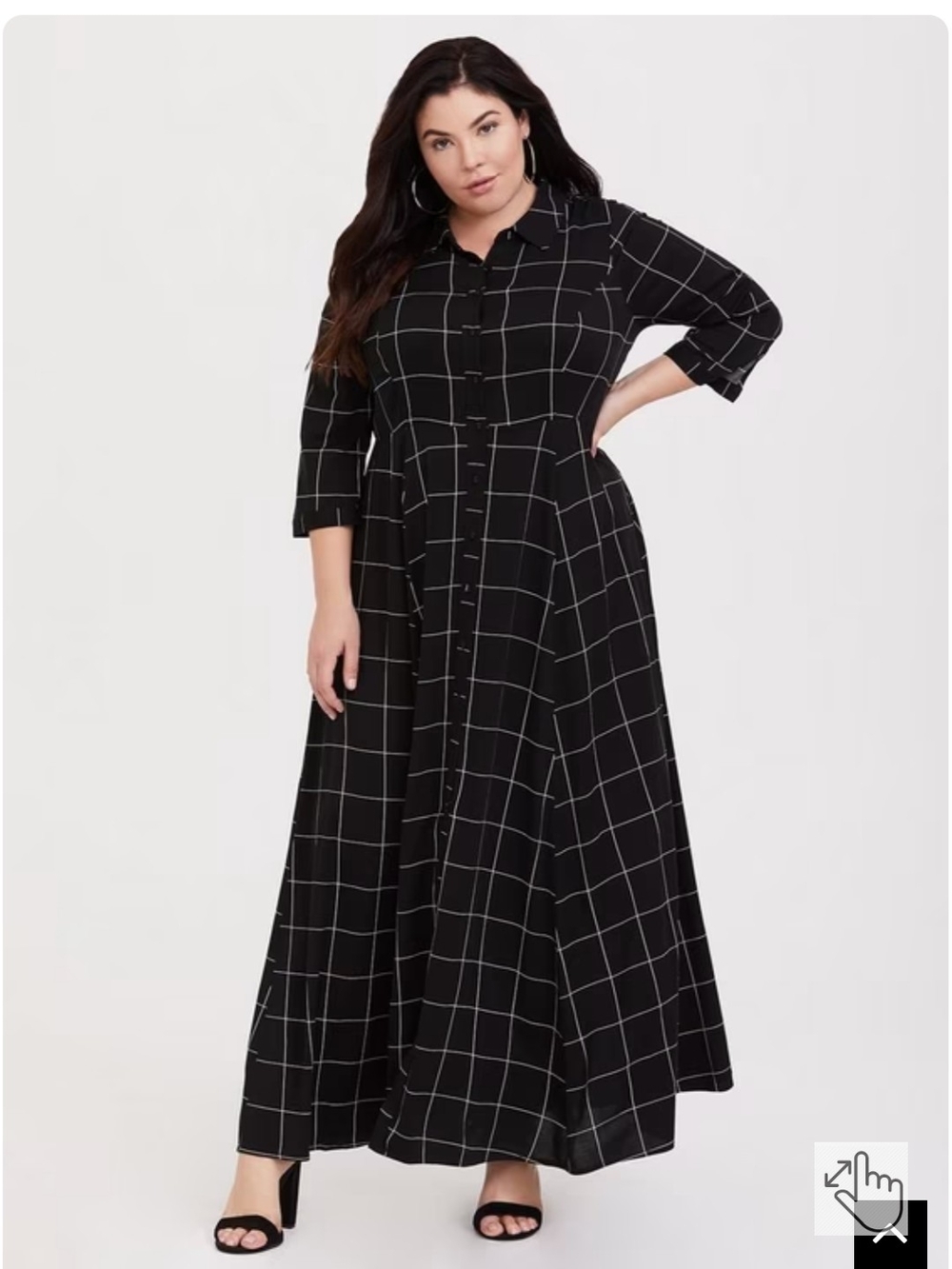 Black Windowpane Maxi Shirt Dress - Plus Size